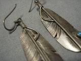 Exquisite Vintage Native American Navajo Feather Sterling Silver Earrings Old-Nativo Arts