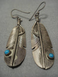 Exquisite Vintage Native American Navajo Feather Sterling Silver Earrings Old-Nativo Arts