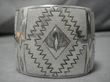 Exquisite Vintage Native American Navajo Leander Tahe Sterling Silver Geometric Bracelet Old-Nativo Arts
