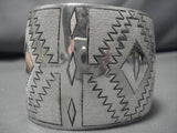 Exquisite Vintage Native American Navajo Leander Tahe Sterling Silver Geometric Bracelet Old-Nativo Arts