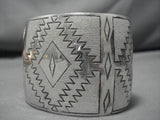 Exquisite Vintage Native American Navajo Leander Tahe Sterling Silver Geometric Bracelet Old-Nativo Arts