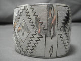 Exquisite Vintage Native American Navajo Leander Tahe Sterling Silver Geometric Bracelet Old-Nativo Arts
