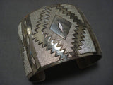 Exquisite Vintage Native American Navajo Leander Tahe Sterling Silver Geometric Bracelet Old-Nativo Arts