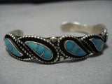 Exquisite Vintage Native American Navajo Teardrop Turquoise Sterling Silver Bracelet Old-Nativo Arts