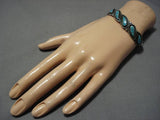 Exquisite Vintage Native American Navajo Teardrop Turquoise Sterling Silver Bracelet Old-Nativo Arts