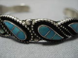 Exquisite Vintage Native American Navajo Teardrop Turquoise Sterling Silver Bracelet Old-Nativo Arts