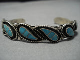 Exquisite Vintage Native American Navajo Teardrop Turquoise Sterling Silver Bracelet Old-Nativo Arts
