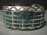 Exquisite Vintage Navajo 'Channels Of Turquoise' Sterling Native American Jewelry Silver Bracelet-Nativo Arts