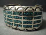 Exquisite Vintage Navajo 'Channels Of Turquoise' Sterling Native American Jewelry Silver Bracelet-Nativo Arts