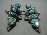 Exquisite Vintage Navajo Dramatic Spiderweb Turquoise Sterling Silver Earrings-Nativo Arts