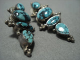 Exquisite Vintage Navajo Dramatic Spiderweb Turquoise Sterling Silver Earrings-Nativo Arts
