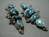 Exquisite Vintage Navajo Dramatic Spiderweb Turquoise Sterling Silver Earrings-Nativo Arts