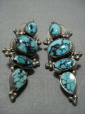 Exquisite Vintage Navajo Dramatic Spiderweb Turquoise Sterling Silver Earrings-Nativo Arts