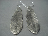 Exquisite Vintage Navajo Feather Sterling Silver Earrings Old-Nativo Arts