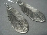 Exquisite Vintage Navajo Feather Sterling Silver Earrings Old-Nativo Arts