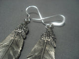 Exquisite Vintage Navajo Feather Sterling Silver Earrings Old-Nativo Arts