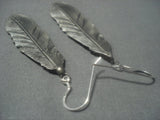 Exquisite Vintage Navajo Feather Sterling Silver Earrings Old-Nativo Arts
