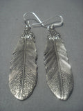 Exquisite Vintage Navajo Feather Sterling Silver Earrings Old-Nativo Arts