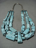 Exquisite Vintage Santo Domingo/ Navajo Blue Diamond Turquoise Native American Jewelry Silver Necklace-Nativo Arts