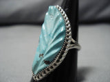 Exquisite Vintage Zuni Blue Gem Turquoise Sterling Silver Native American Ring-Nativo Arts