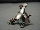 Exquisite Vintage Zuni/ Native American Navajo Roadrunner Turquoise Sterling Silver Inlay Ring-Nativo Arts