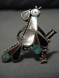 Exquisite Vintage Zuni/ Native American Navajo Roadrunner Turquoise Sterling Silver Inlay Ring-Nativo Arts