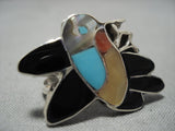 Exquisite Vintage Zuni Native American Sterling Silver Turquoise Inlay Ring Old-Nativo Arts