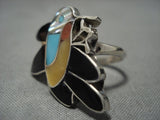 Exquisite Vintage Zuni Native American Sterling Silver Turquoise Inlay Ring Old-Nativo Arts