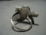 Exquisite Vintage Zuni Native American Sterling Silver Turquoise Inlay Ring Old-Nativo Arts