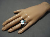 Exquisite Vintage Zuni Native American Sterling Silver Turquoise Inlay Ring Old-Nativo Arts