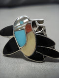 Exquisite Vintage Zuni Native American Sterling Silver Turquoise Inlay Ring Old-Nativo Arts