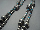 Extra Long 60' Vintage Native American Jewelry Navajo Sterling Silver Turquoise Wrap Around Necklace-Nativo Arts