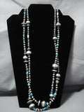 Extra Long 60' Vintage Native American Jewelry Navajo Sterling Silver Turquoise Wrap Around Necklace-Nativo Arts
