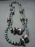 Extra Long 60' Vintage Native American Jewelry Navajo Sterling Silver Turquoise Wrap Around Necklace-Nativo Arts