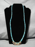 Extra Long And Rare!! Vintage Native American Navajo Turquoise Heishi Jacla Necklace Old-Nativo Arts