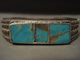 Extra Thick Advanced Native American Jewelry Silver Work Vintage Navajo Bisbee Turquoise Native American Jewelry Silver Bracelet-Nativo Arts