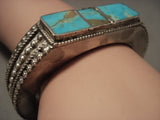 Extra Thick Advanced Native American Jewelry Silver Work Vintage Navajo Bisbee Turquoise Native American Jewelry Silver Bracelet-Nativo Arts