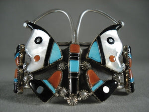 Extreme Detail Modernistic Zuni Butterfly Natural Native American Jewelry Silver Bracelet-Nativo Arts
