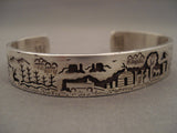 Extreme Detailed Vintage 'Navajo Lifestyle' Native American Jewelry Silver Hogan Bracelet-Nativo Arts