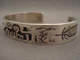 Extreme Detailed Vintage 'Navajo Lifestyle' Native American Jewelry Silver Hogan Bracelet-Nativo Arts