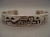 Extreme Detailed Vintage 'Navajo Lifestyle' Native American Jewelry Silver Hogan Bracelet-Nativo Arts
