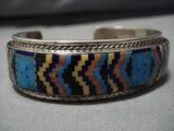 Extreme Inlay Vintage Native American Navajo Turquoise Lapis Sterling Silver Bracelet Old-Nativo Arts