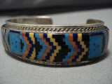Extreme Inlay Vintage Native American Navajo Turquoise Lapis Sterling Silver Bracelet Old-Nativo Arts