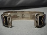 Extreme Inlay Vintage Native American Navajo Turquoise Lapis Sterling Silver Bracelet Old-Nativo Arts
