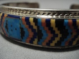 Extreme Inlay Vintage Native American Navajo Turquoise Lapis Sterling Silver Bracelet Old-Nativo Arts