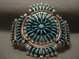 Extreme Turquoise Work Zuni Native American Jewelry Silver Bracelet Huge-Nativo Arts
