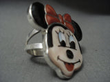 Extremely Collectable Zuni Don Dewa Minnie Coral Native American Jewelry Silver Mouse Ring-Nativo Arts