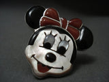 Extremely Collectable Zuni Don Dewa Minnie Coral Native American Jewelry Silver Mouse Ring-Nativo Arts