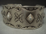 Extremely Detailed Expert Stamp Vintage Navajo Native American Jewelry Silver Bracelet-Nativo Arts