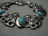Extremely Detailed!! Vintage Native American Jewelry Navajo Turquoise Sterling Silver Bracelet Old-Nativo Arts